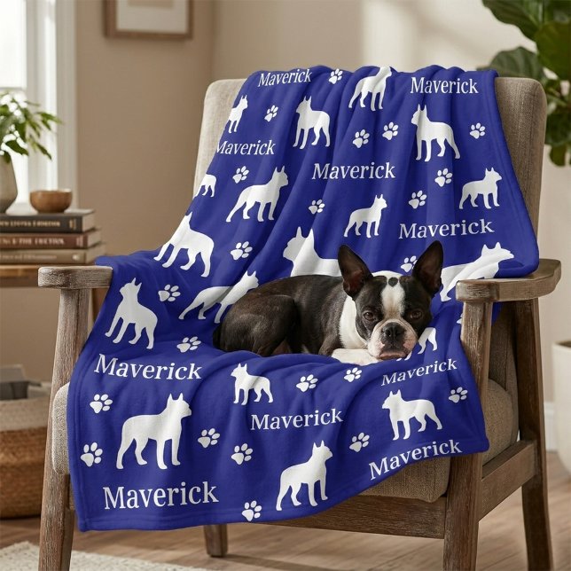 Boston Terrier Personalisiert Blanket Fleecedecke (Boston Terrier blanket - personalized with name and color)