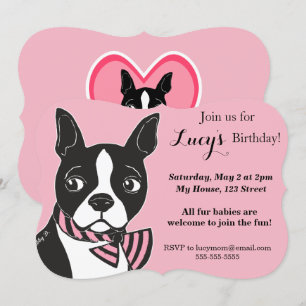 Boston Terrier Pink Geburtstagsfeier Einladung