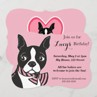 Boston Terrier Pink Geburtstagsfeier Einladung