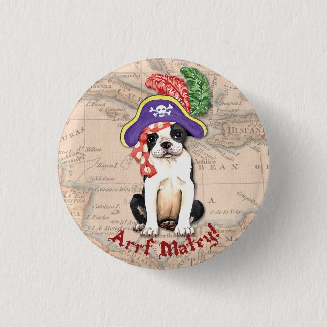 Boston Terrier Pirate Button (Vorderseite)
