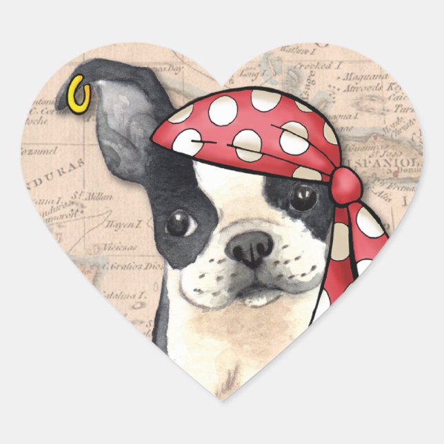Boston Terrier Pirate Herz-Aufkleber (Vorderseite)