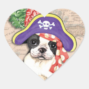 Boston Terrier Pirate Herz-Aufkleber