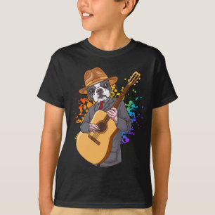 Boston Terrier Playing Acoustic Guitar Boy T-Shirt