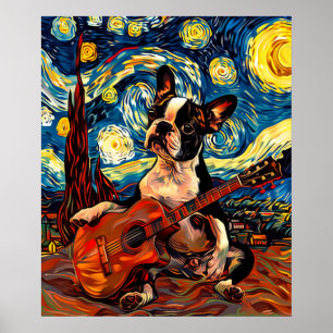 Boston Terrier Playing Guitar Poster - Niedlicher 