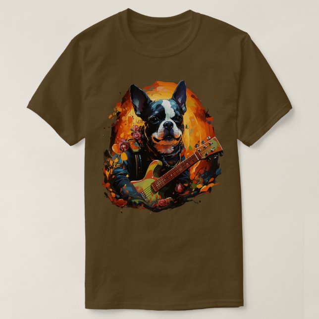 Boston Terrier Playing Guitar T-Shirt (Design vorne)