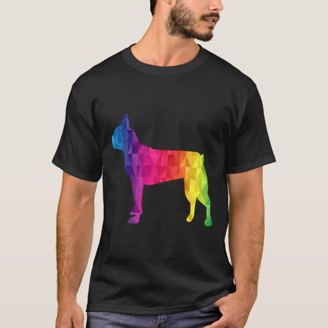 Boston Terrier Poly Graphic Funny Mama Vater Bi T-Shirt (Vorderseite)