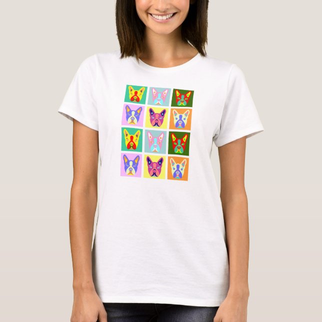 Boston Terrier Pop Art T-Shirt (Vorderseite)