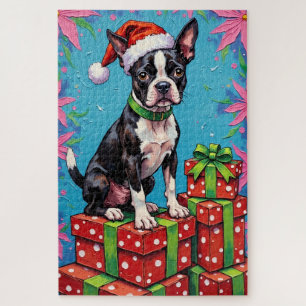 Boston Terrier Pop Art Weihnachtspakete Hut Puzzle