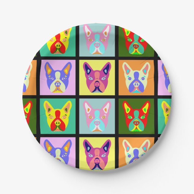 Boston-Terrier-Pop-Kunst Pappteller (Vorderseite)