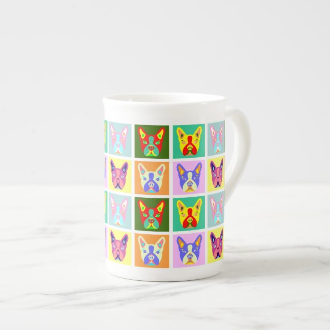 Boston-Terrier-Pop-Kunst Prozellantasse (Vorderseite Rechts)