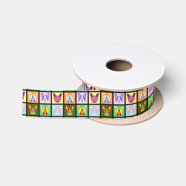Boston-Terrier-Pop-Kunst Satinband (Spule)