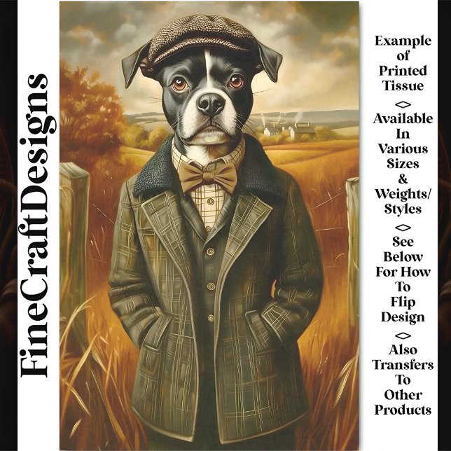 Boston Terrier Portrait in Landschaft CG7 Decoupag Seidenpapier (Von Creator hochgeladen)