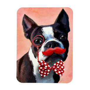 Boston Terrier Portrait mit Red Bow Krawatte und 2 Magnet