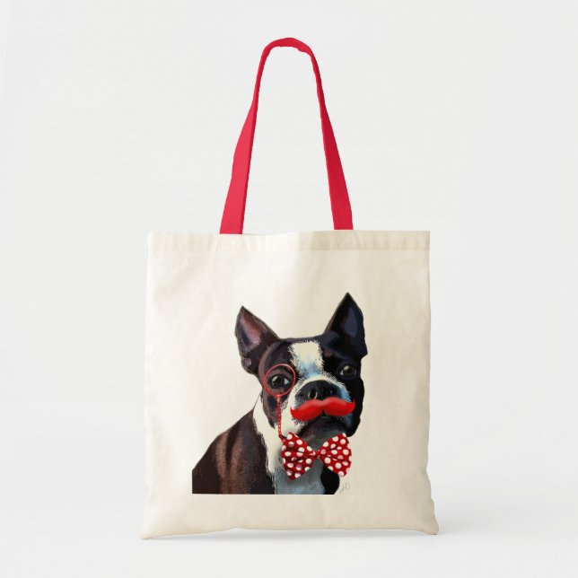 Boston Terrier Portrait mit Red Bow Krawatte und 2 Tragetasche (Vorne)