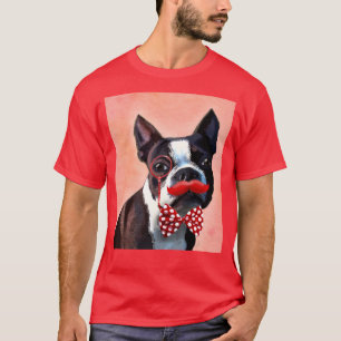 Boston Terrier Portrait mit Red Bow Krawatte und 3 T-Shirt