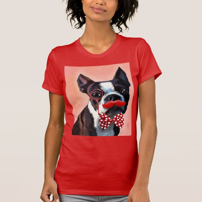 Boston Terrier Portrait mit Red Bow Krawatte und 3 T-Shirt (Vorderseite)