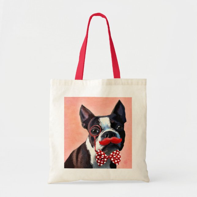 Boston Terrier Portrait mit Red Bow Krawatte und 3 Tragetasche (Vorne)