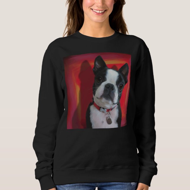 Boston Terrier Portrait on Red Background Sweatshirt (Vorderseite)