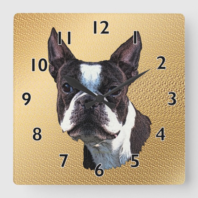 Boston Terrier Portrait Quadratische Wanduhr (Vorderseite)