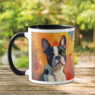 Boston Terrier-Porträt mit abstraktem Hintergrund Tasse