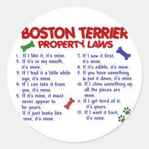 Boston Terrier Property Laws 2 Runder Aufkleber