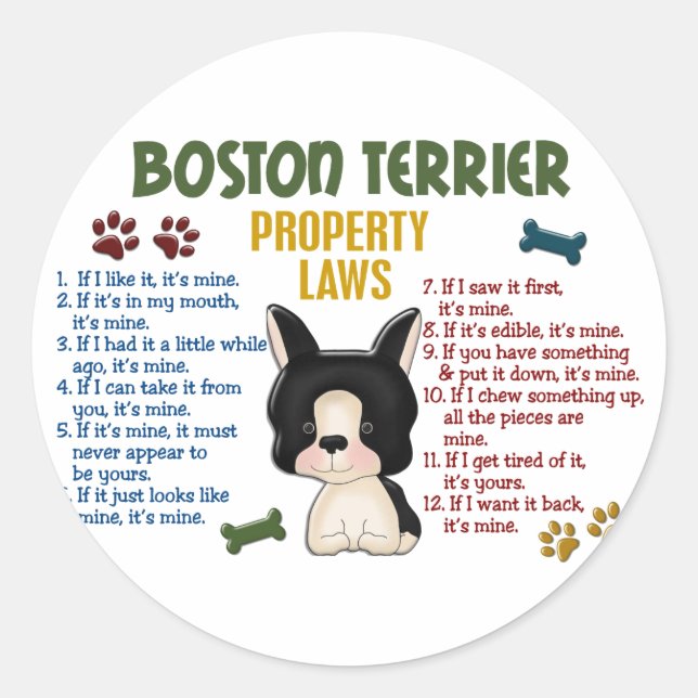 Boston Terrier Property Laws 4 Runder Aufkleber (Vorderseite)