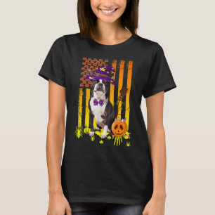 Boston Terrier Pumpkin American Flag Halloween Hun T-Shirt