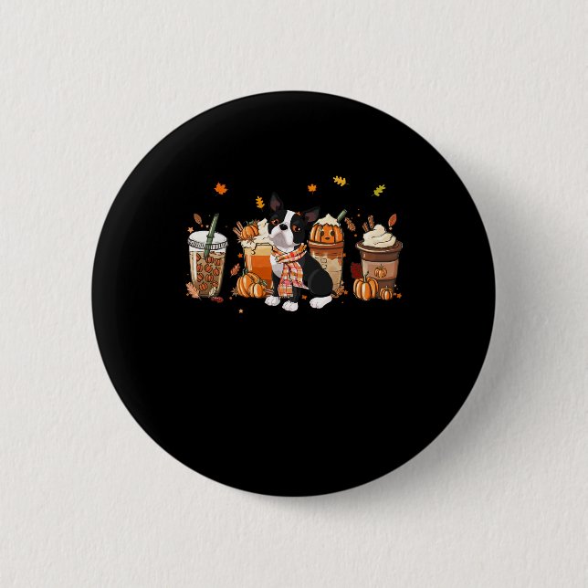 Boston Terrier Pumpkin Gewürz Latte Iced Herbsthun Button (Vorderseite)