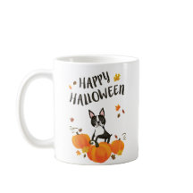 Boston Terrier Pumpkin Herbstlaub Halloween Tasse