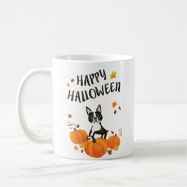 Boston Terrier Pumpkin Herbstlaub Halloween Tasse
