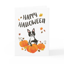 Boston Terrier Pumpkin Herbstlaubs Halloween Card