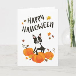 Boston Terrier Pumpkin Herbstlaubs Halloween Card Karte