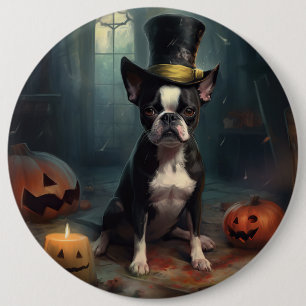 Boston Terrier Pumpkins Halloween Beängstigend Button