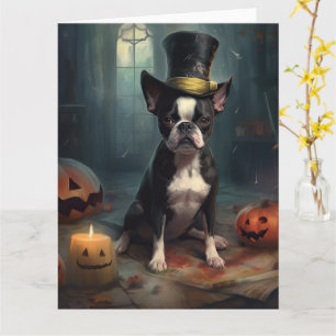 Boston Terrier Pumpkins Halloween Beängstigend Karte