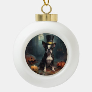 Boston Terrier Pumpkins Halloween Beängstigend Keramik Kugel-Ornament