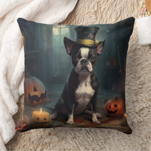Boston Terrier Pumpkins Halloween Beängstigend Kissen