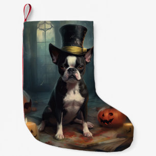 Boston Terrier Pumpkins Halloween Beängstigend Kleiner Weihnachtsstrumpf