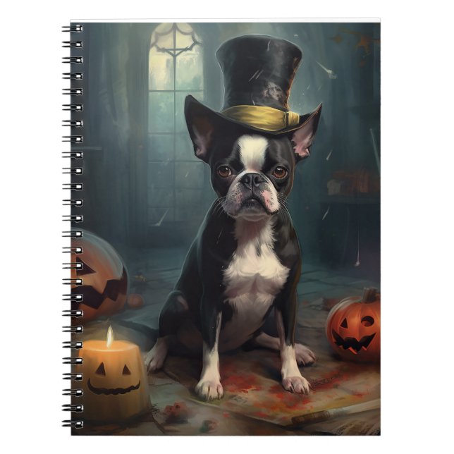 Boston Terrier Pumpkins Halloween Beängstigend Notizblock (Vorderseite)