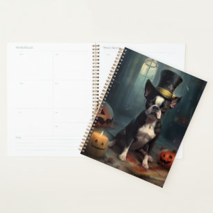 Boston Terrier Pumpkins Halloween Beängstigend Planer