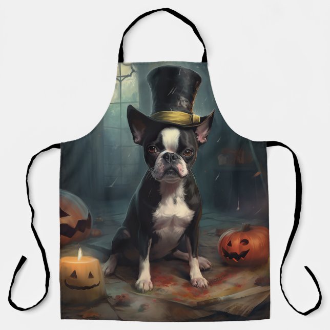 Boston Terrier Pumpkins Halloween Beängstigend Schürze (Vorderseite)