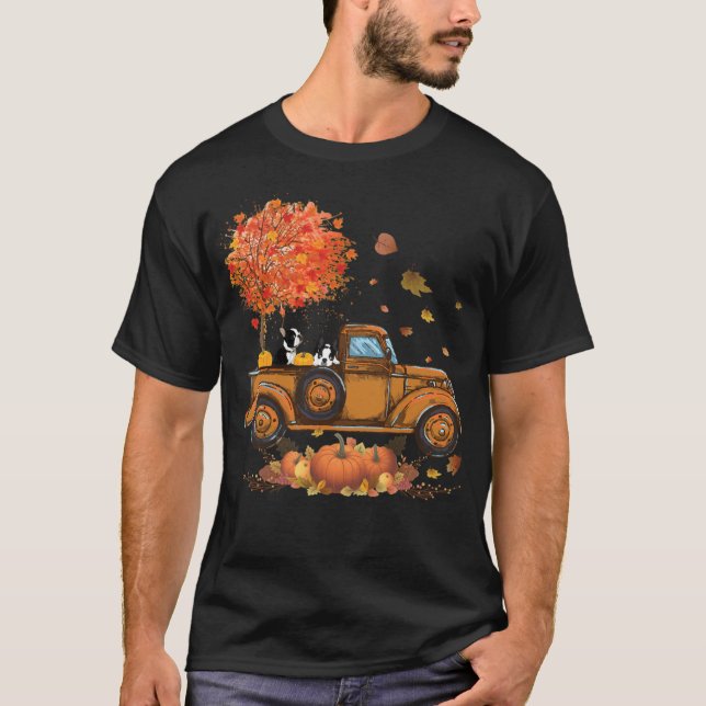 Boston Terrier Pumpkins Truck Herbstleaf Fall ani T-Shirt (Vorderseite)