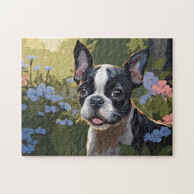 Boston Terrier Pup in Blume Field Puzzle (Horizontal)