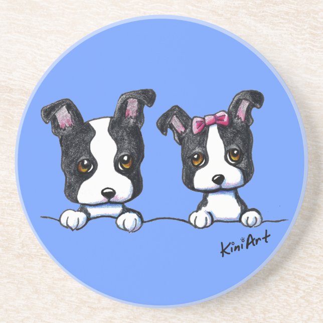Boston Terrier Puppies Sandstein Untersetzer (Vorne)