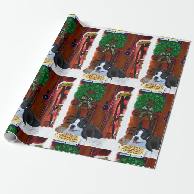 Boston Terrier Puppy Christmas Geschenkpapier (Ungerollt)