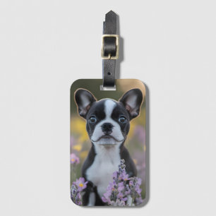 Boston Terrier Puppy Lupine Blume Gepäckanhänger