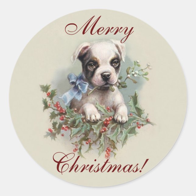 Boston Terrier Puppy - Niedlicher Weihnachtsurlaub Runder Aufkleber (Vorderseite)