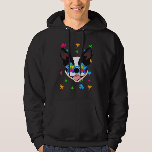 Boston Terrier Puzzle Autism Awareness Hund Hoodie (Vorderseite)