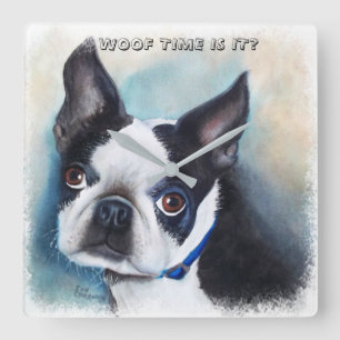 BOSTON TERRIER QUADRATISCHE WANDUHR