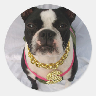 Boston Terrier Rapper Runder Aufkleber