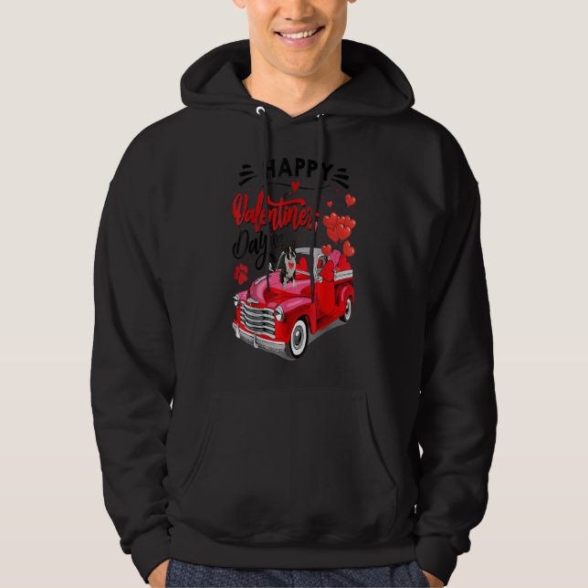 Boston Terrier Red Truck Valentines Day Funny Dog Hoodie (Vorderseite)